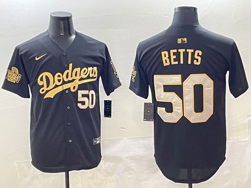 Men Los Angeles Dodgers 50 Betts Black Gold Nike 2025 MLB Jersey style 4266